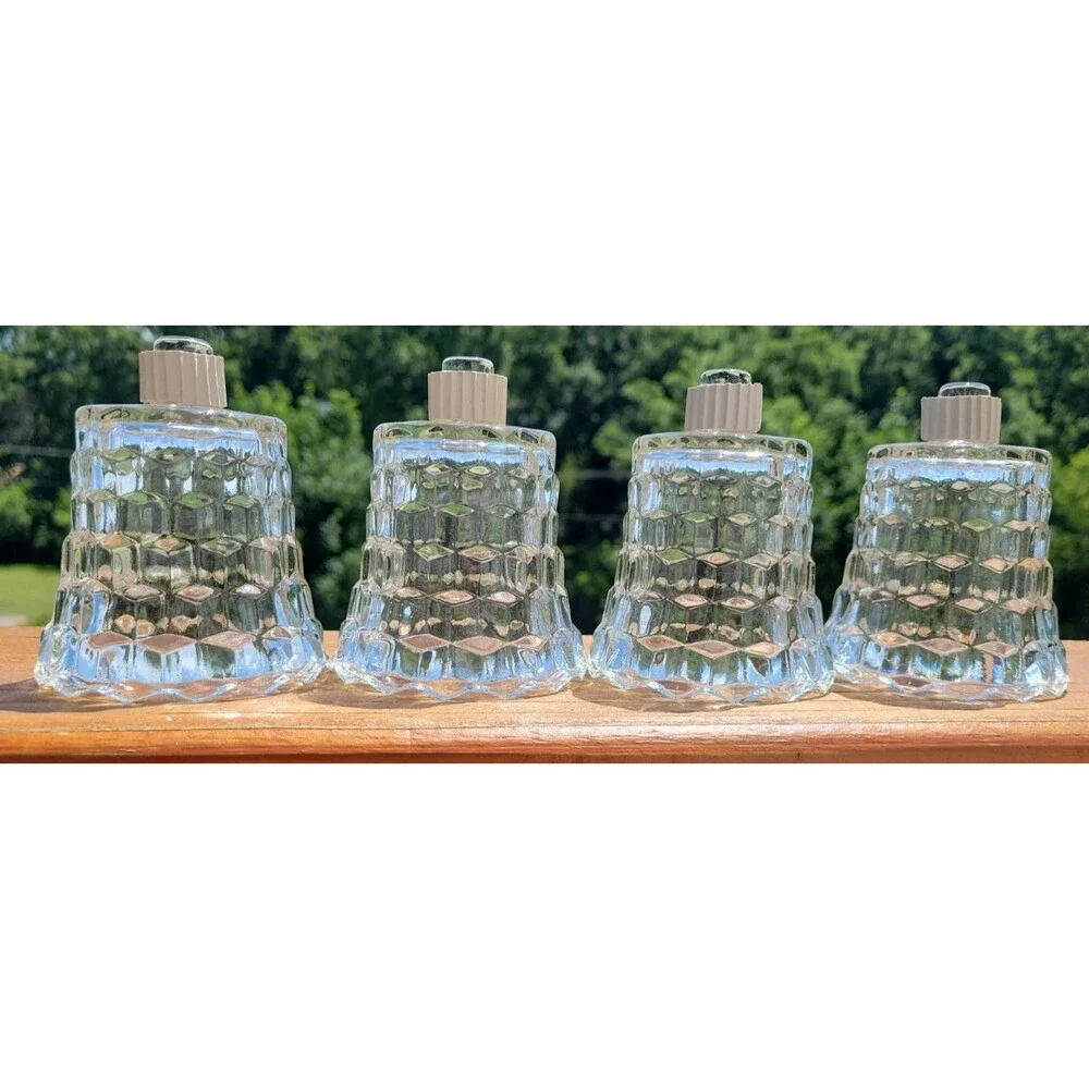 Set of 4 Clear Glass Cube Cut Cubist Peg Votive Cup Candle Holders for Sconces